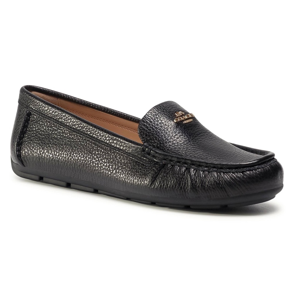 Coach Black Shiny Leather Driving Loafers Slip On Shoes Size 5.5